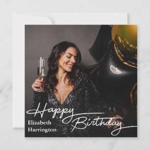 Simple Elegant Happy Birthday Photo Holiday Card