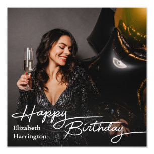 Simple Elegant Happy Birthday Photo Print