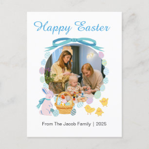 Simple Elegant Happy Easter family one photo Holiday Postcard