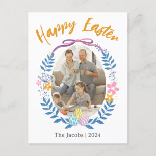Simple Elegant Happy Easter family one photo Holiday Postcard