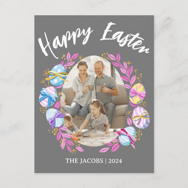  Simple Elegant Happy Easter family one photo Holiday Postcard (Front)