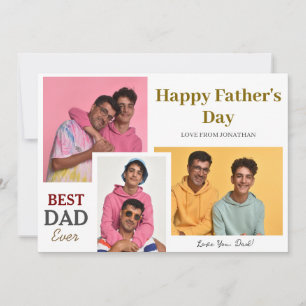 simple Elegant Happy Father's day Three photo Holiday Card