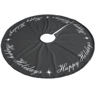 Simple Elegant Happy Holidays Black & White Fleece Tree Skirt