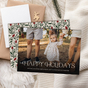Simple Elegant Happy Holidays Floral Back Holiday Card