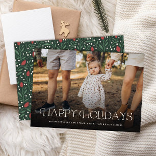 Simple Elegant Happy Holidays Floral Back Holiday Card