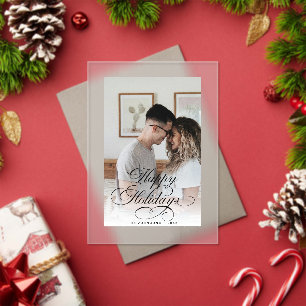 Simple Elegant Happy Holidays Photo Christmas Card Acrylic Invitations