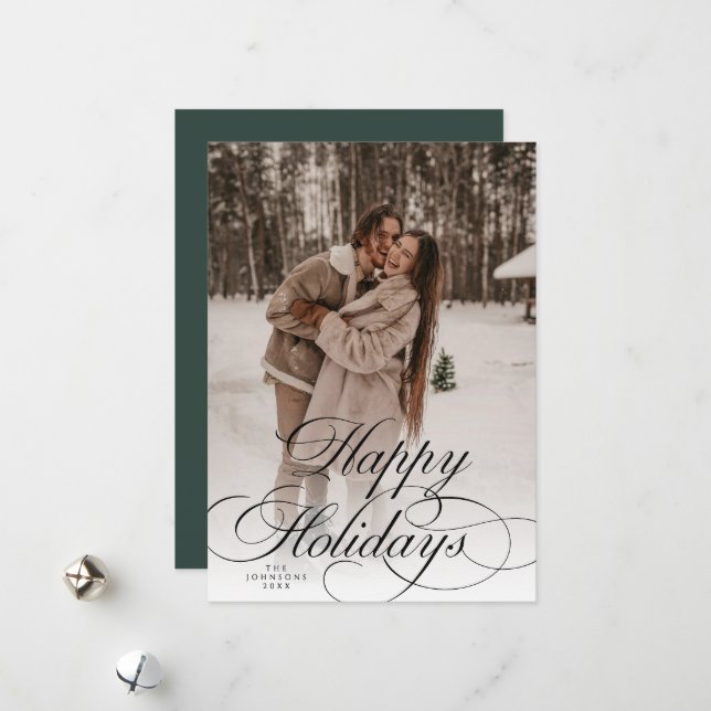 Simple Elegant Happy Holidays Photo Christmas  Holiday Card (Front/Back In Situ)