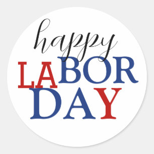 Simple Elegant Happy Labor Day Red White Blue Classic Round Sticker