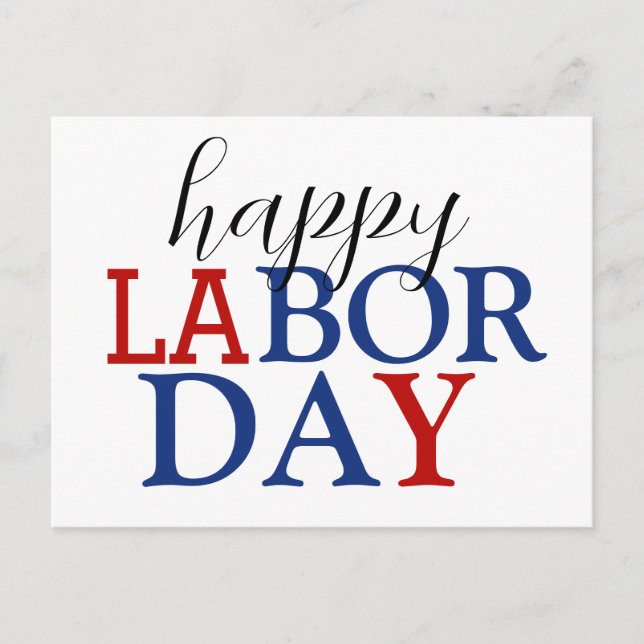 Simple Elegant Happy Labour Day Red White Blue Postcard (Front)