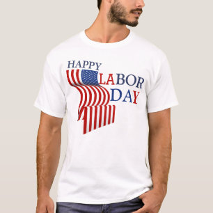 Simple Elegant Happy Labour Day Red White Blue T-Shirt