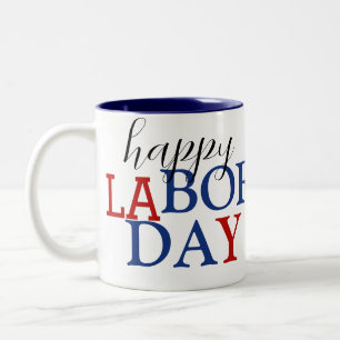 Simple Elegant Happy Labour Day Red White Blue Two-Tone Coffee Mug