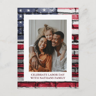 Simple Elegant Happy Labour Day with USA flag Phot Postcard