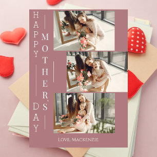 Simple Elegant Happy mothers Day Three photo Holiday Card
