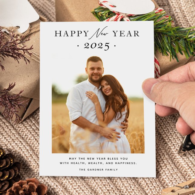 Simple Elegant Happy New Year 2025 Photo Holiday Card (Creator Uploaded)