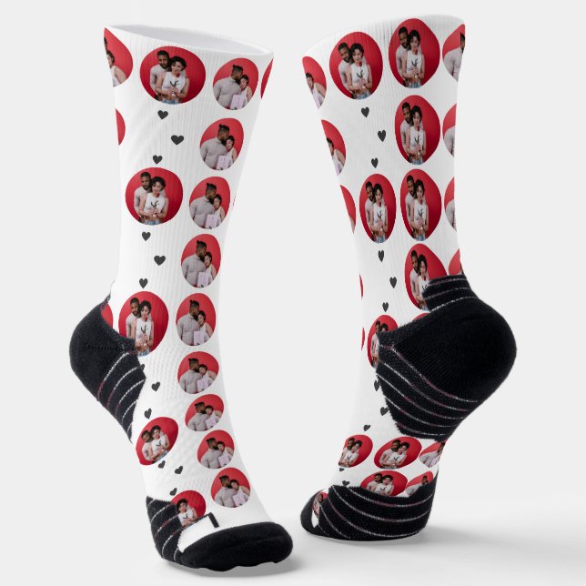 Simple Elegant Happy Valentine's Day Couple Photo Socks (Angled)