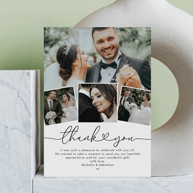 Simple Elegant Heart Wedding Photo Thank You Card (Creator Uploaded)