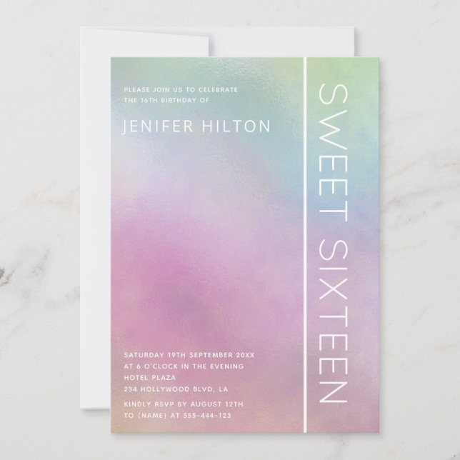Simple elegant holographic sweet sixteen invitation (Front)