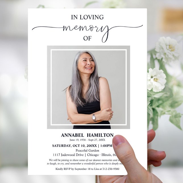 Simple Elegant In Loving Memory Funeral Photo  Invitation (Creator Uploaded)