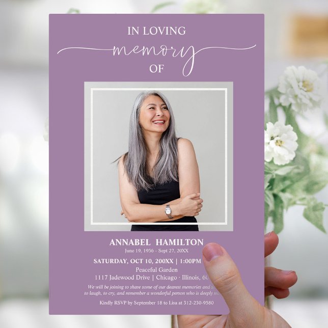 Simple Elegant In Loving Memory Funeral Photo Invitation (Creator Uploaded)