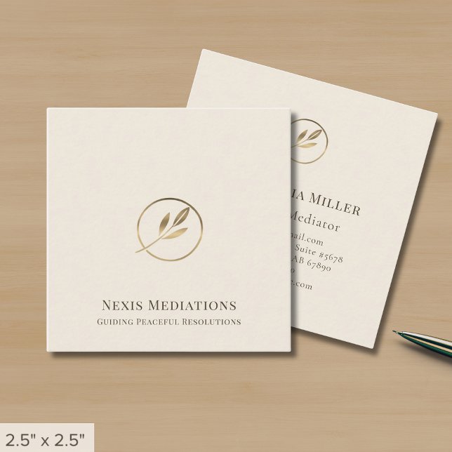 Simple Elegant Ivory Gold Leaf Logo Square Business Card (Creator Uploaded)