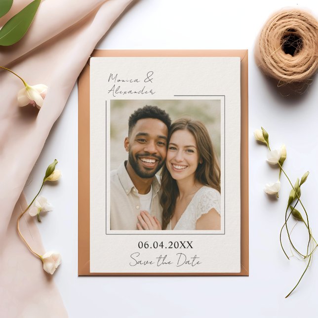 Simple elegant ivory photo luxury wedding save the date (Creator Uploaded)