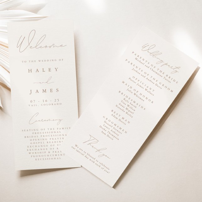 Simple Elegant Ivory & Taupe Wedding Program Menu (Creator Uploaded)