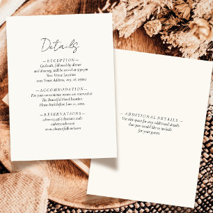 Simple Elegant Ivory White Neutral Wedding Detail Enclosure Card
