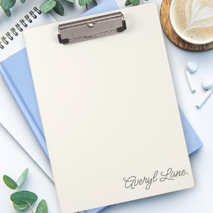 Simple Elegant Ivory White Script Calligraphy Name Clipboard