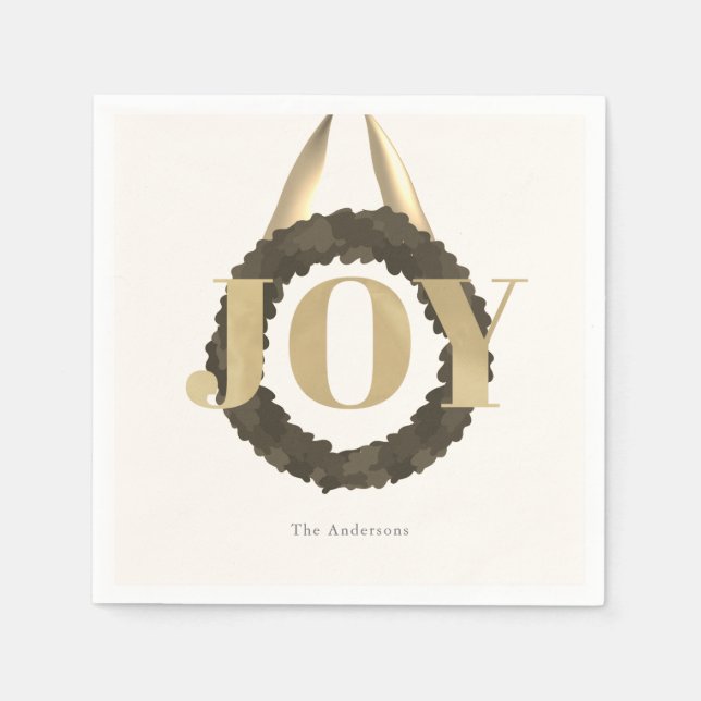 Simple Elegant JOY Greenery Wreath Paper Napkin (Front)
