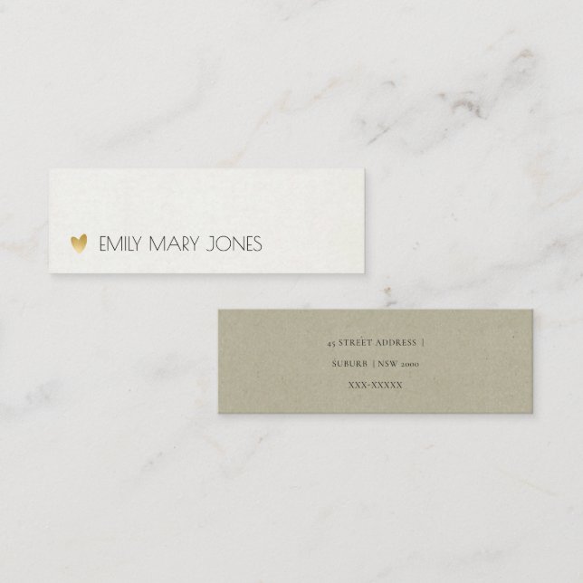 SIMPLE ELEGANT KRAFT WHITE TYPOGRAPHY ADDRESS MINI BUSINESS CARD (Front/Back)