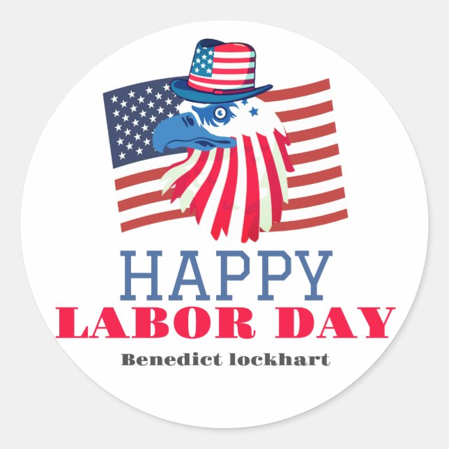 Simple Elegant Labour Day with USA flag Classic Round Sticker (Front)