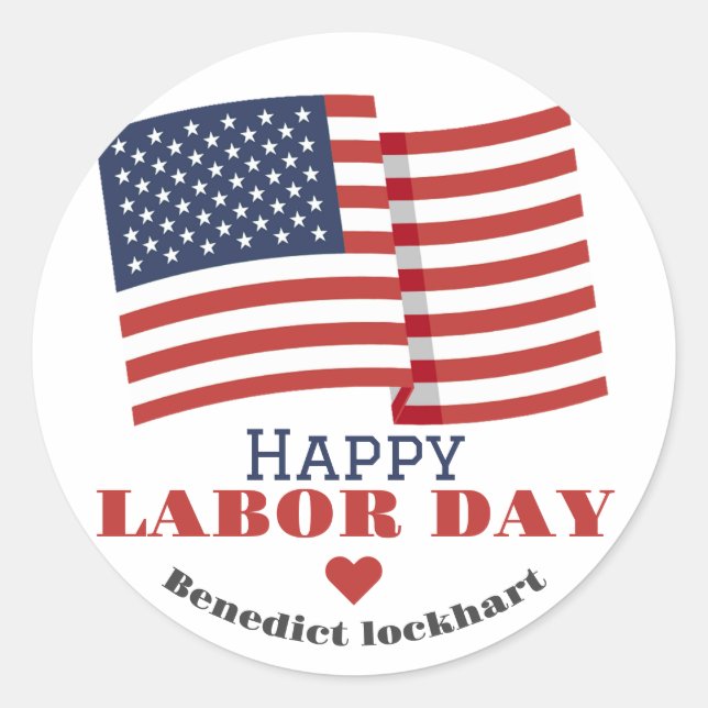 Simple Elegant Labour Day with USA flag Classic Round Sticker (Front)