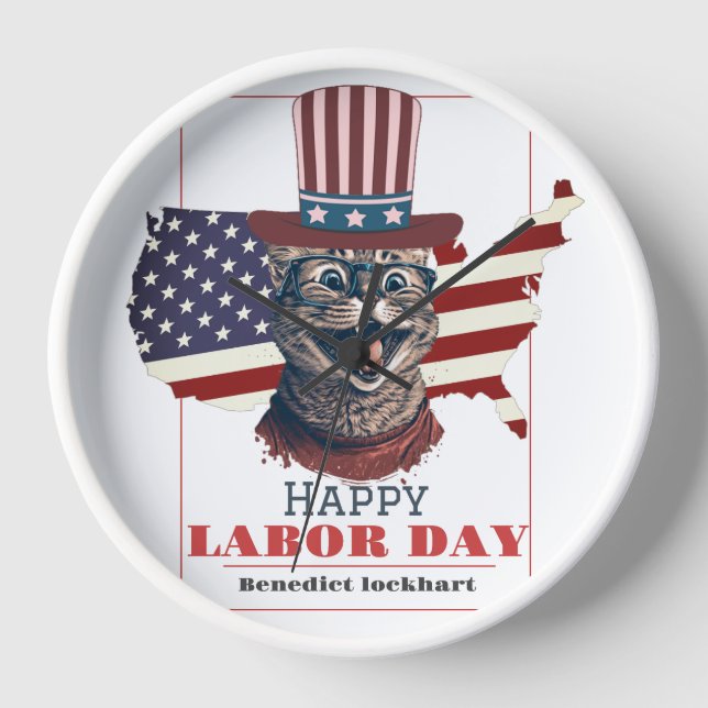 Simple Elegant Labour Day with USA flag Clock (Front)