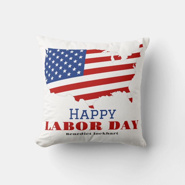 Simple Elegant Labour Day with USA flag Cushion (Front)