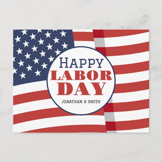 Simple Elegant Labour Day with USA flag Postcard (Front)