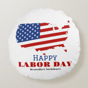 Simple Elegant Labour Day with USA flag Round Cushion