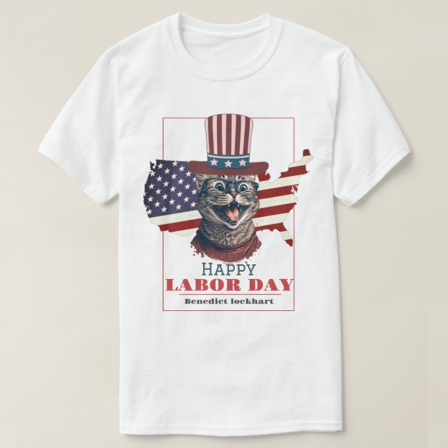 Simple Elegant Labour Day with USA flag T-Shirt (Design Front)