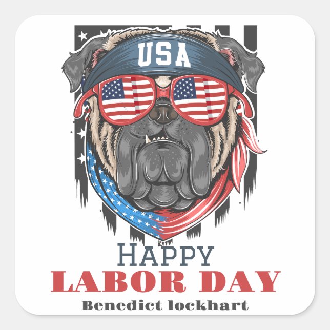 Simple Elegant Labour Day with USA flag T-Shirt Square Sticker (Front)