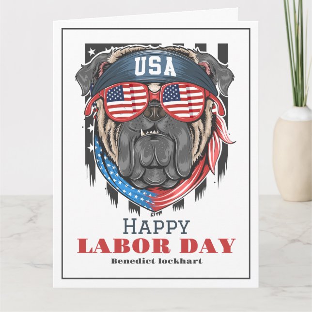 Simple Elegant Labour Day with USA flag T-Shirt Thank You Card (Front)