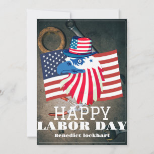 Simple Elegant Labour Day with USA flag Thank You Card