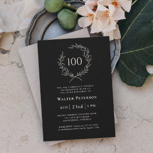 Simple Elegant Laurel Wreath 100th Birthday Invitation