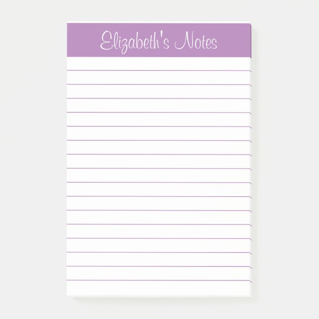 Simple Elegant Lavender Name Lined Personalised Post-it Notes (Front)