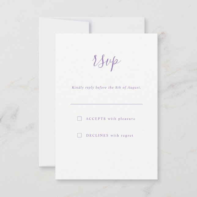 Simple Elegant Lavender Purple Wedding RSVP Card (Front)