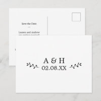 Simple Elegant Leaf Motif Monogram Save the Date