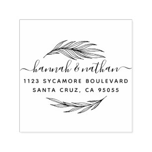 Simple Elegant Leaves Wedding Return Address Self-inking Stamp