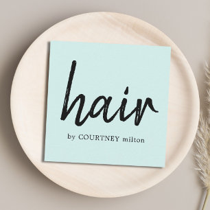 Simple Elegant Light Blue Hair Stylist Square Business Card