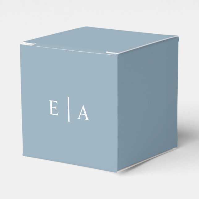 Simple Elegant Light Blue Monogram Favour Box (Front Side)