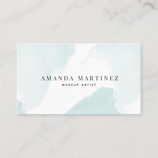 Simple Elegant Light Blue Watercolor Social Media Business Card (Front)