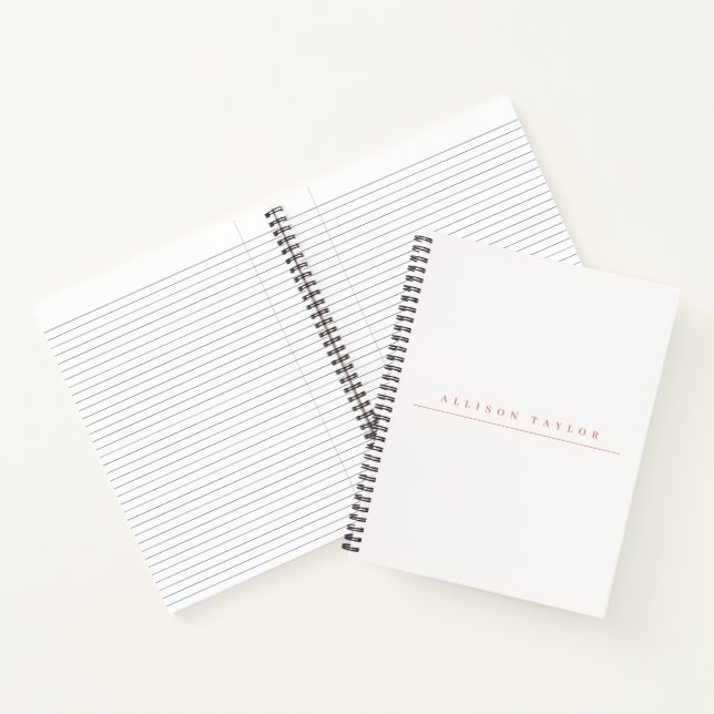  Simple Elegant LIght Pink Custom Name White Notebook (Inside)