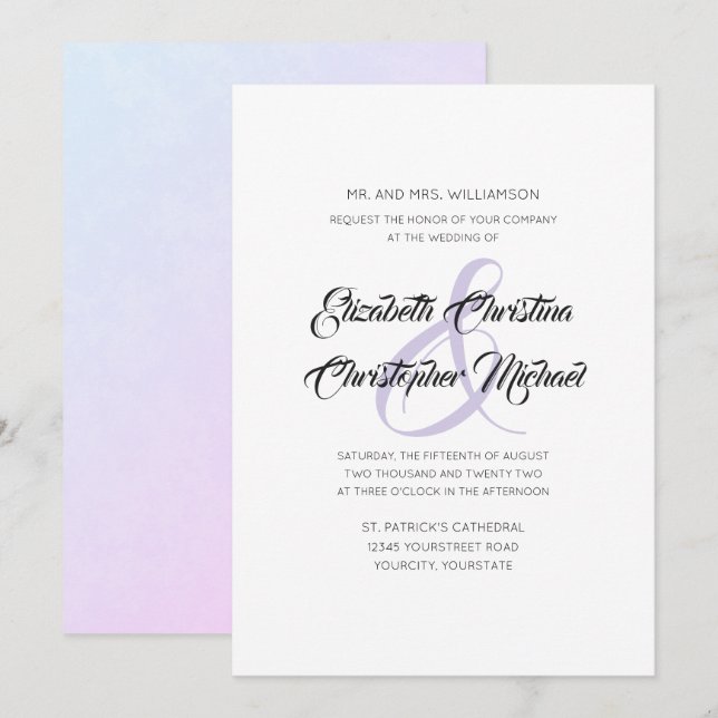 Simple Elegant Lilac Ampersand Amplitude Invitation (Front/Back)